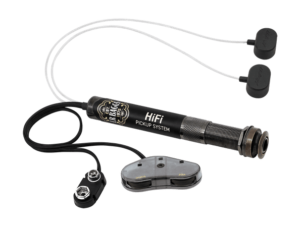 LR Baggs HiFi Pickup System endpin preamp, soundhole volume, tone control contents.