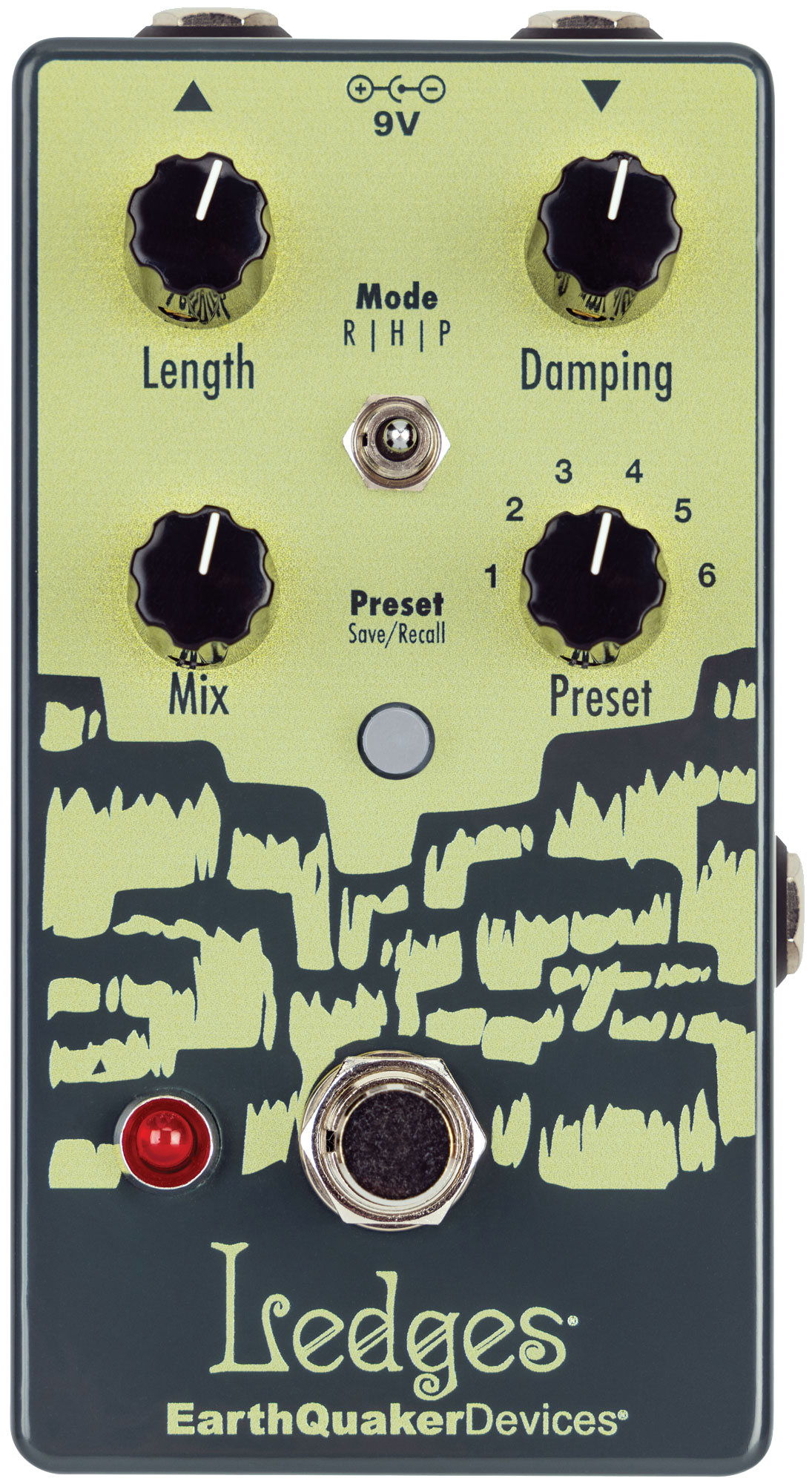 Top down of Earthquaker Devices Ledges Tri-Dimensional Reverberation Machine.
