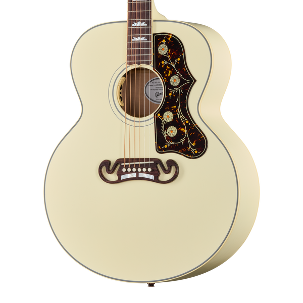 Front of Gibson Acoustic SJ-200 Standard Classic White LR Baggs Hi-Fi DNA.
