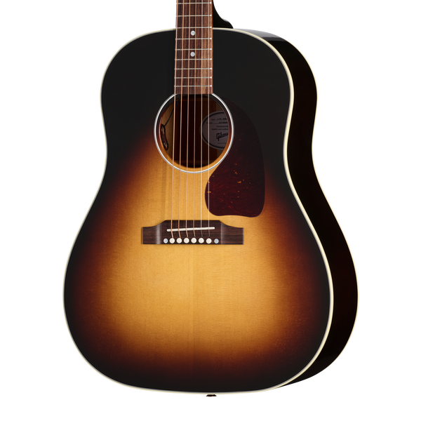 Front of Gibson Acoustic J-45 Standard Vintage Sunburst LR Baggs Hi-Fi DNA.