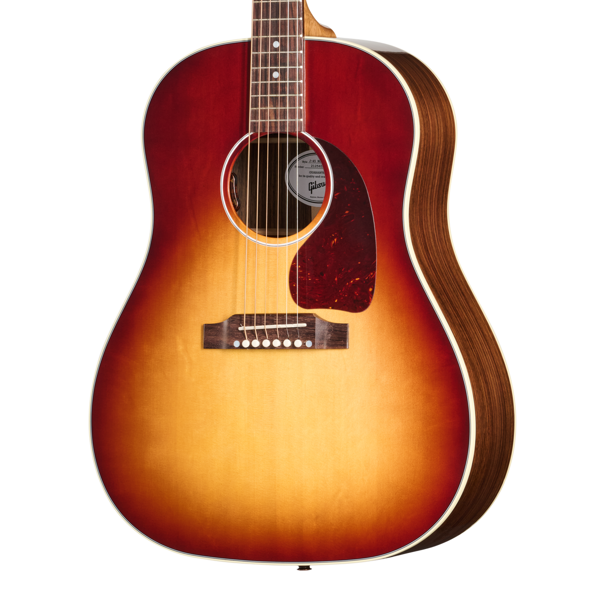 Front of Gibson Acoustic J-45 Standard Rosewood Rosewood Burst LR Baggs Hi-Fi DNA.