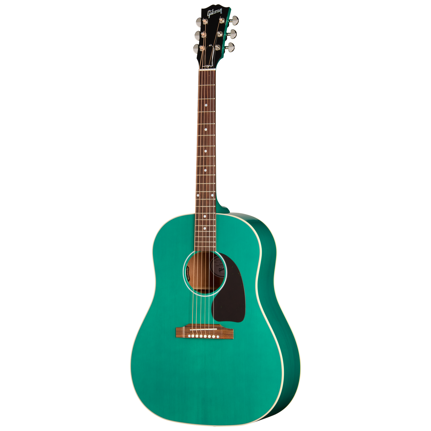 Full frontal of Gibson J 45 Standard Translucent Teal.
