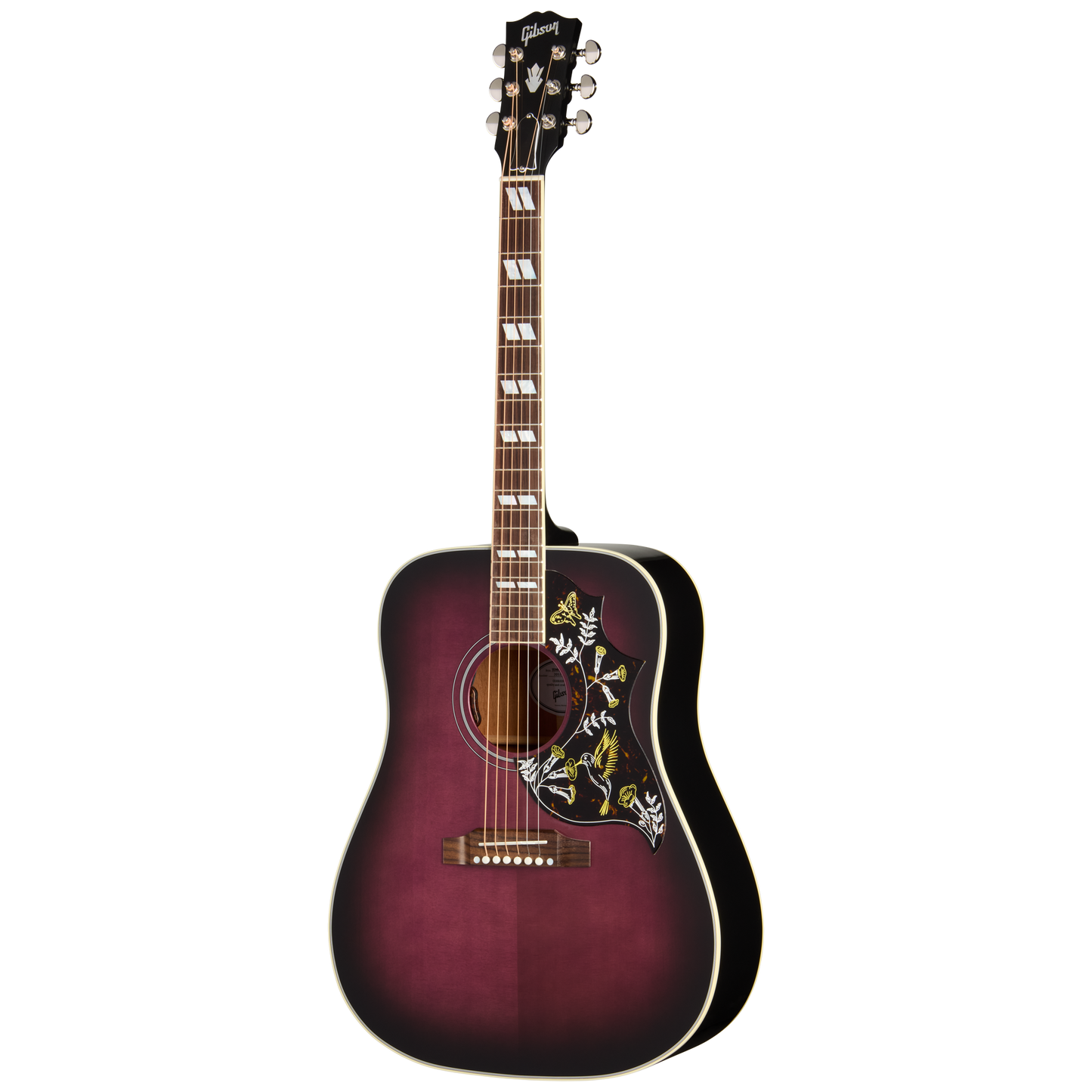 Full frontal of Gibson Hummingbird Standard Purple Burst.