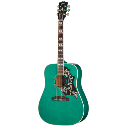 Front of Gibson Hummingbird Standard Translucent Teal.