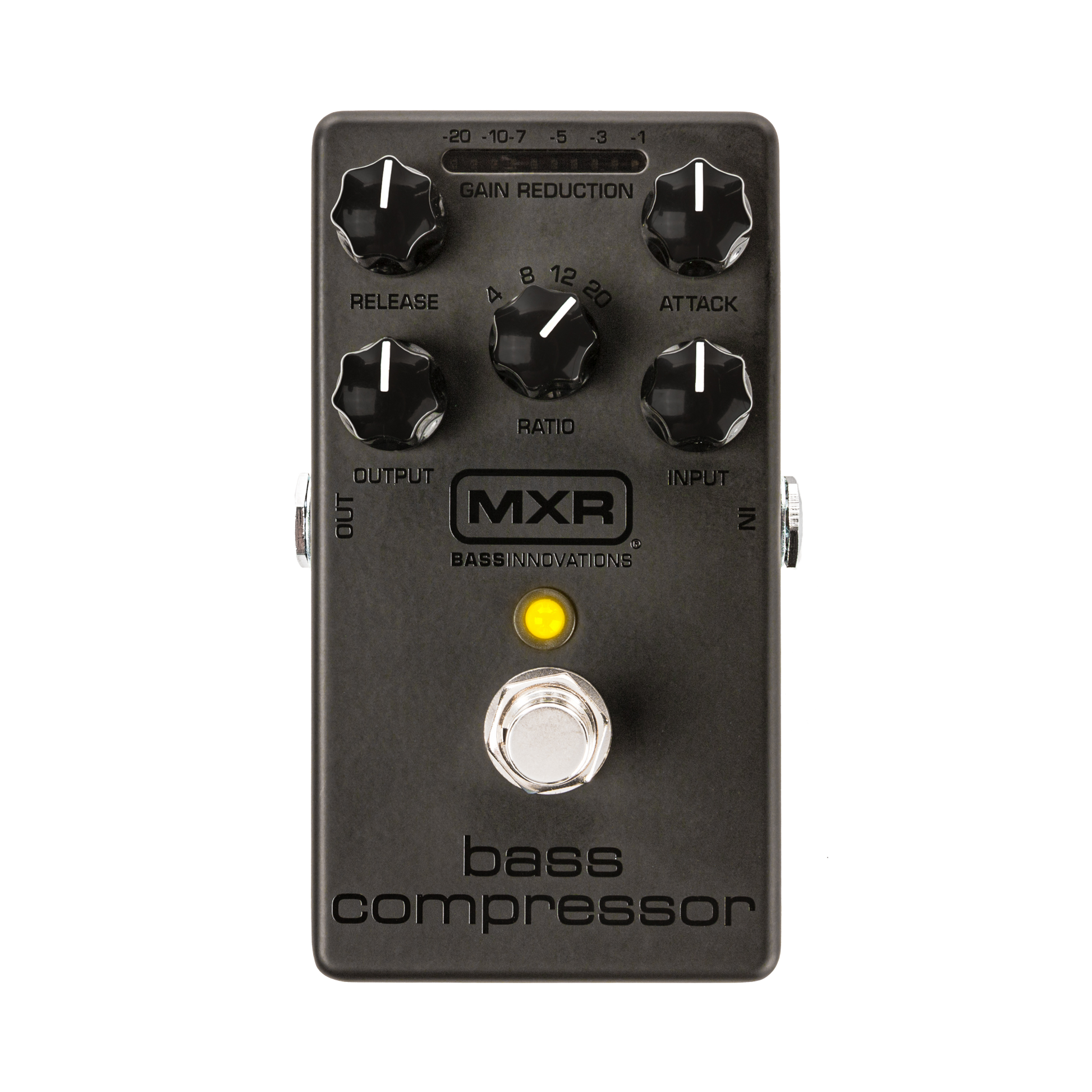 Top down of MXR M87B Bass Compressor Blackout Edition.