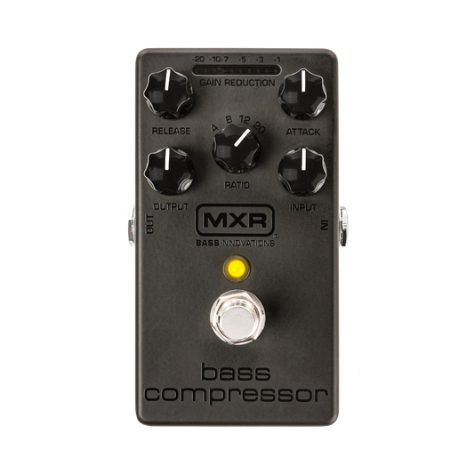 Top down of MXR M87B Bass Compressor Blackout Edition.