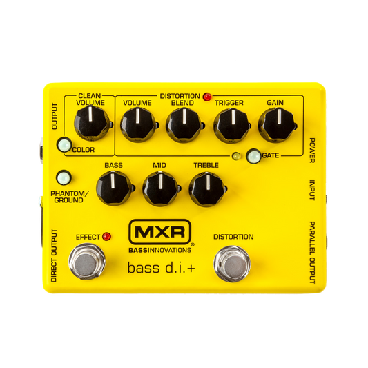 Top down of MXR M80Y Bass D.I.+ Special Edition Yellow.