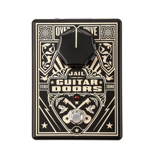 Top down of MXR Jail Guitar Doors Overdrive.