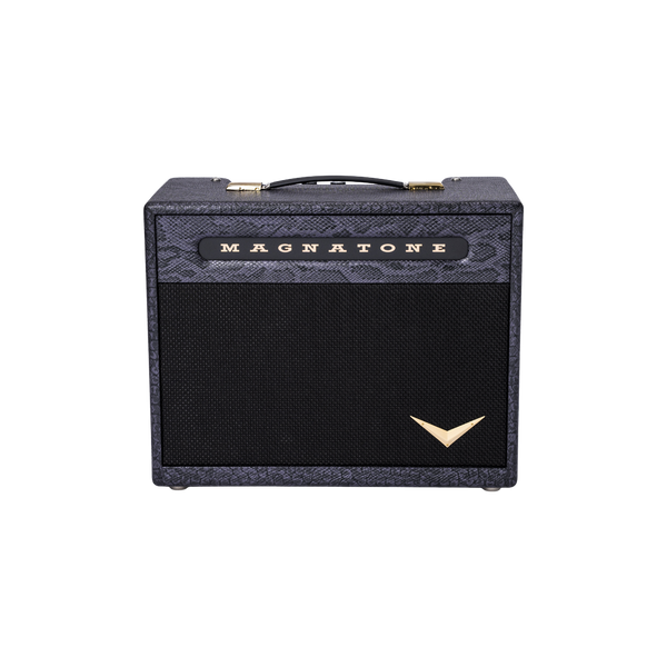 Front of Magnatone Lil' Viper 8w 1x8 Tube Combo Amp Slash Purple Python.