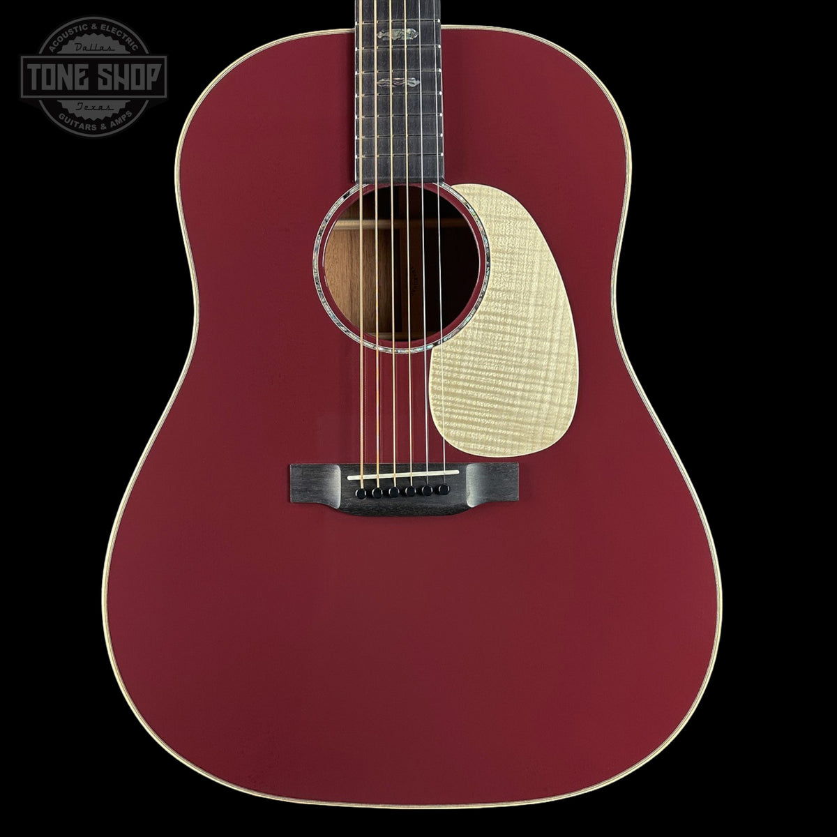 Front of Martin Custom Shop Slope Shoulder Dread Spruce/Mahogany Burgundy.
