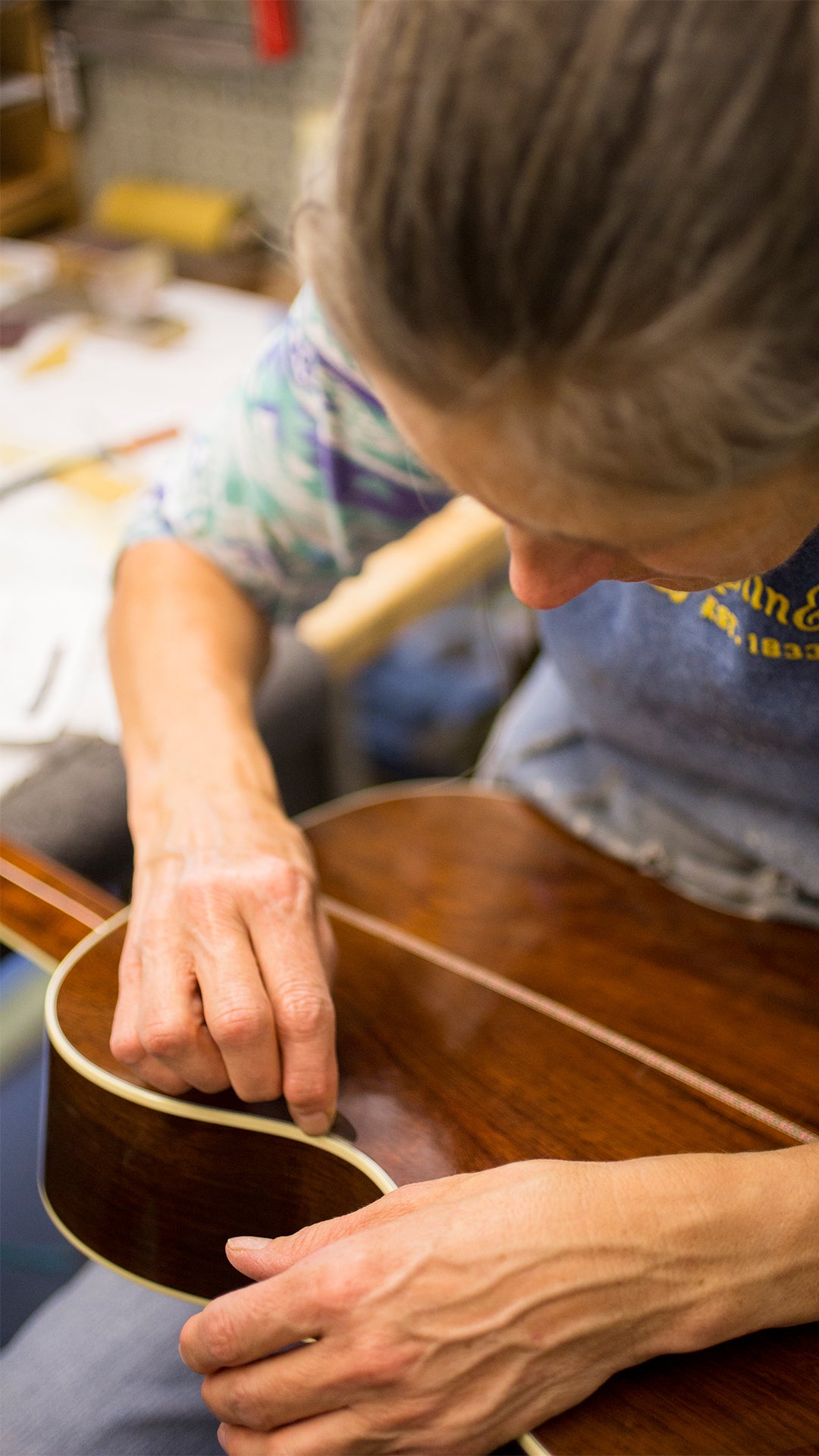 Close-up of Martin Custom Shop craftsmanship and tonewoods.