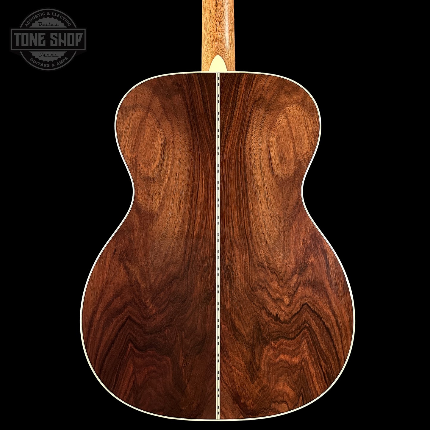 Back of Martin Custom Shop 000 14-Fret Wild Grain East Indian Rosewood 2981110 body.