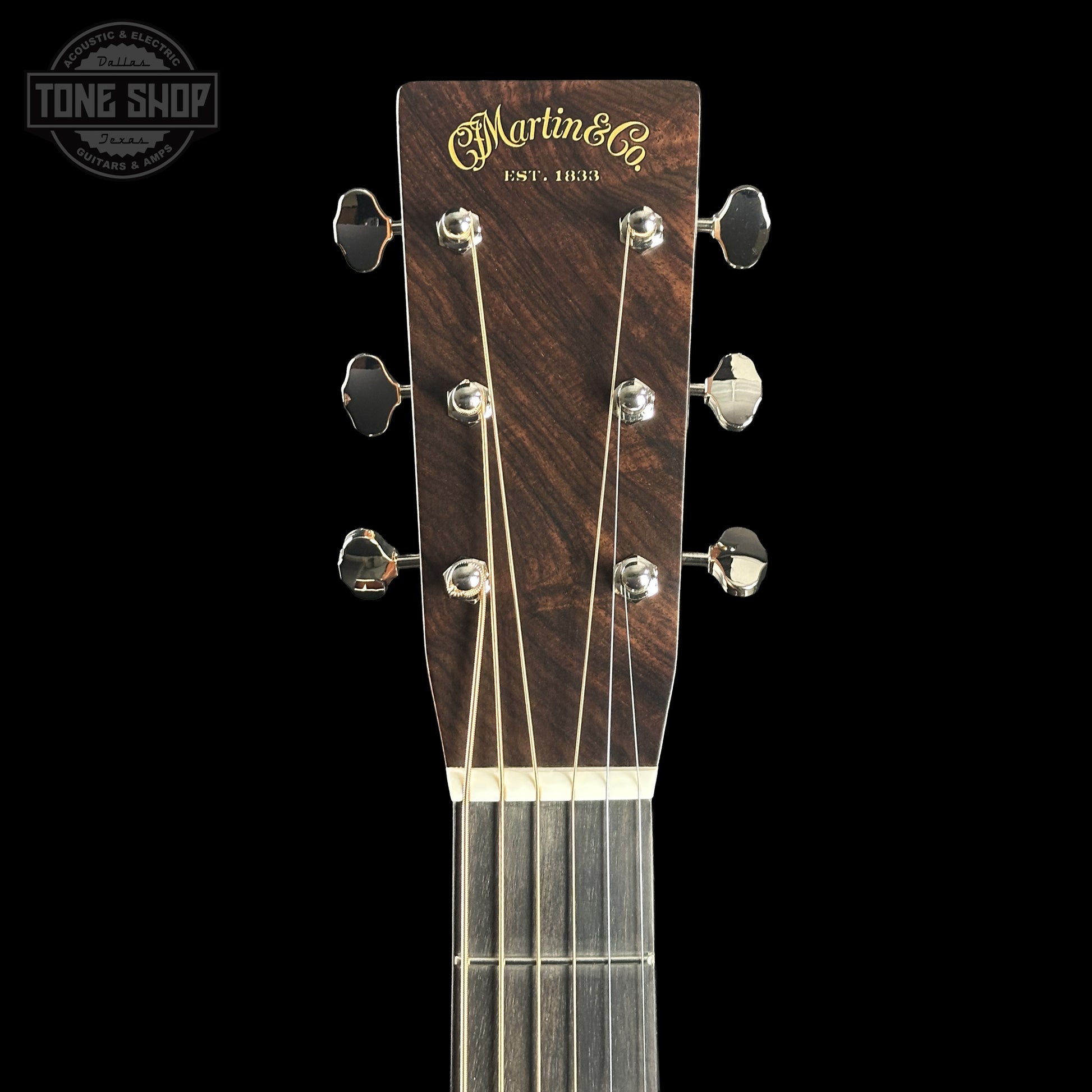 Headstock of Martin Custom Shop 000 14-Fret Wild Grain East Indian Rosewood 2981110.