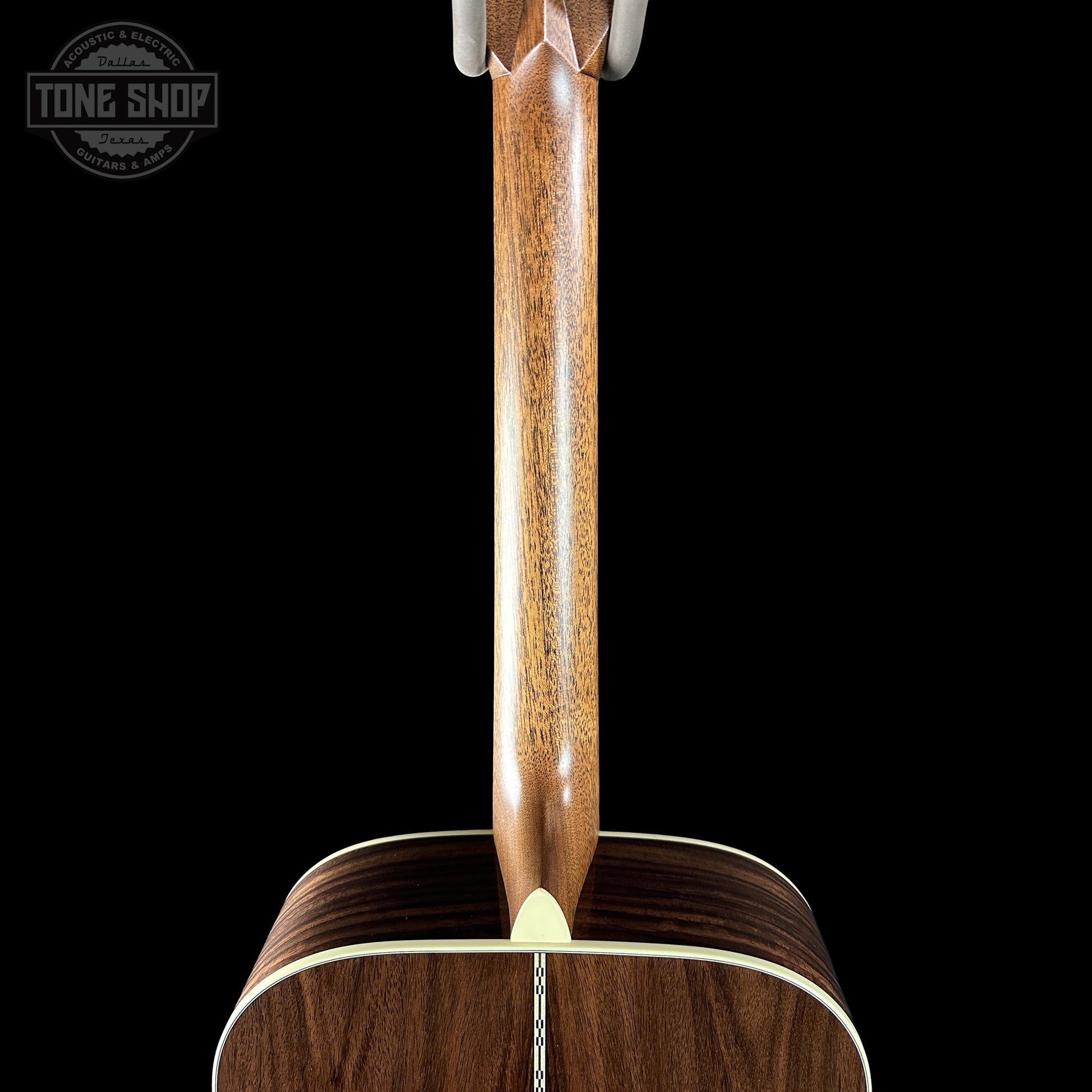 Back of Martin Custom Shop 000 14-Fret Wild Grain East Indian Rosewood neck.