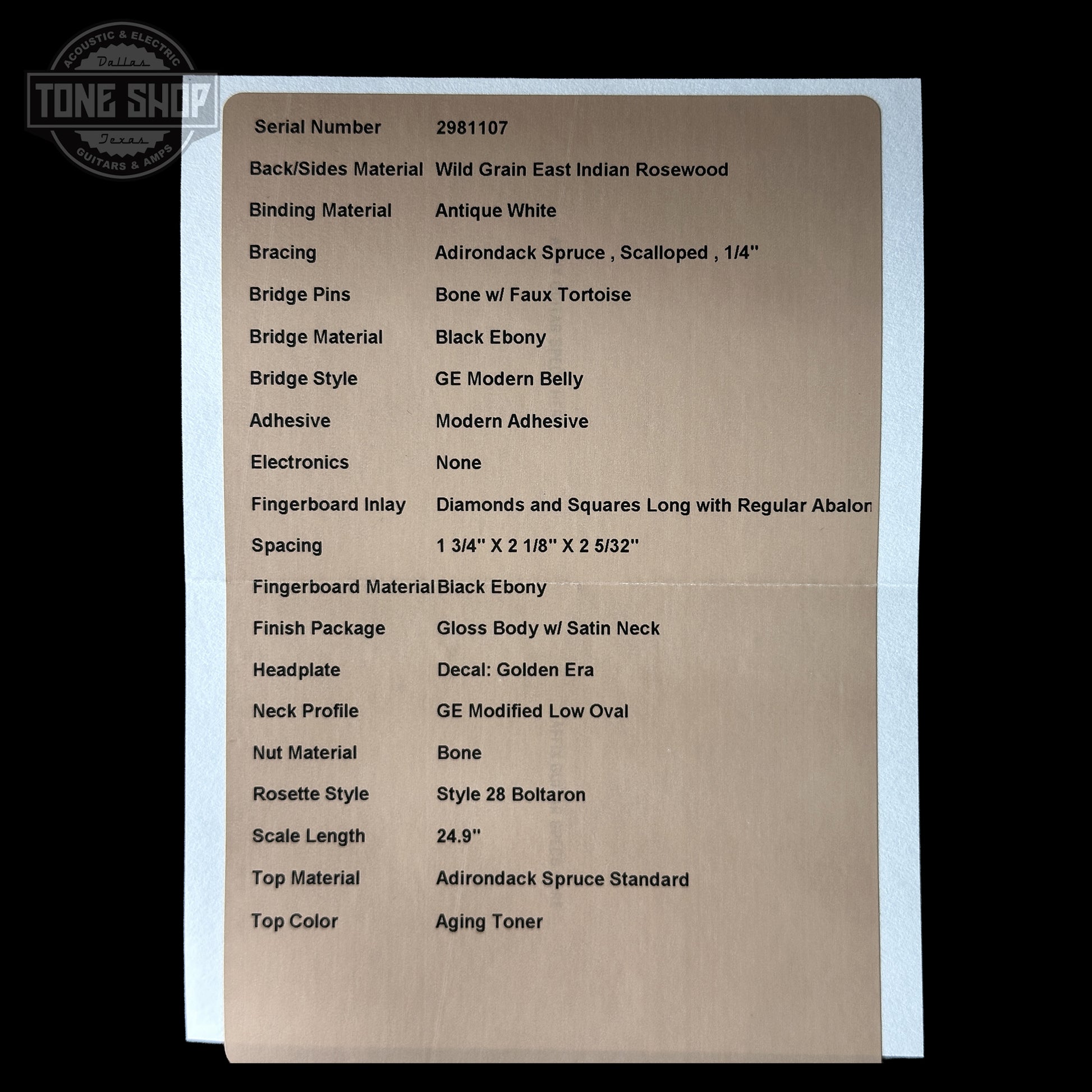 Spec sheet for Martin Custom Shop 00 14-Fret Wild Grain East Indian Rosewood.