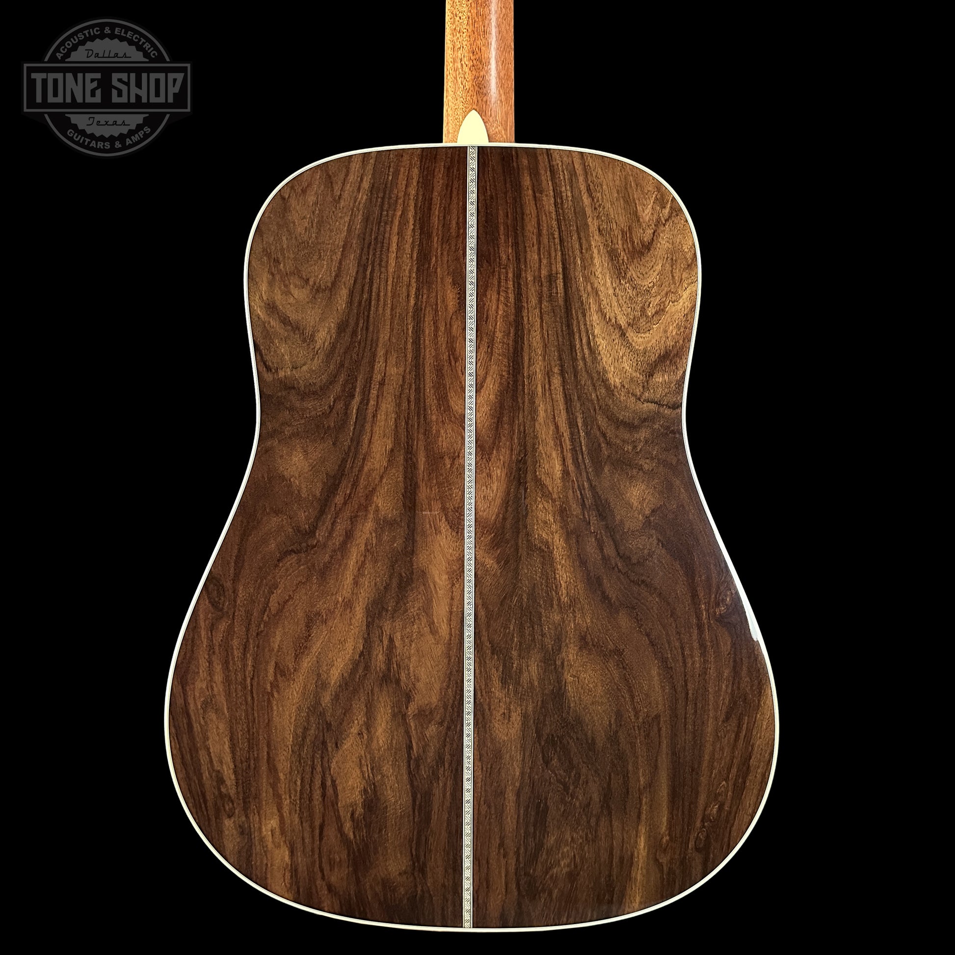 Back of Martin Custom Shop Dread 14-Fret Wild Grain East Indian Rosewood 2981106 body.