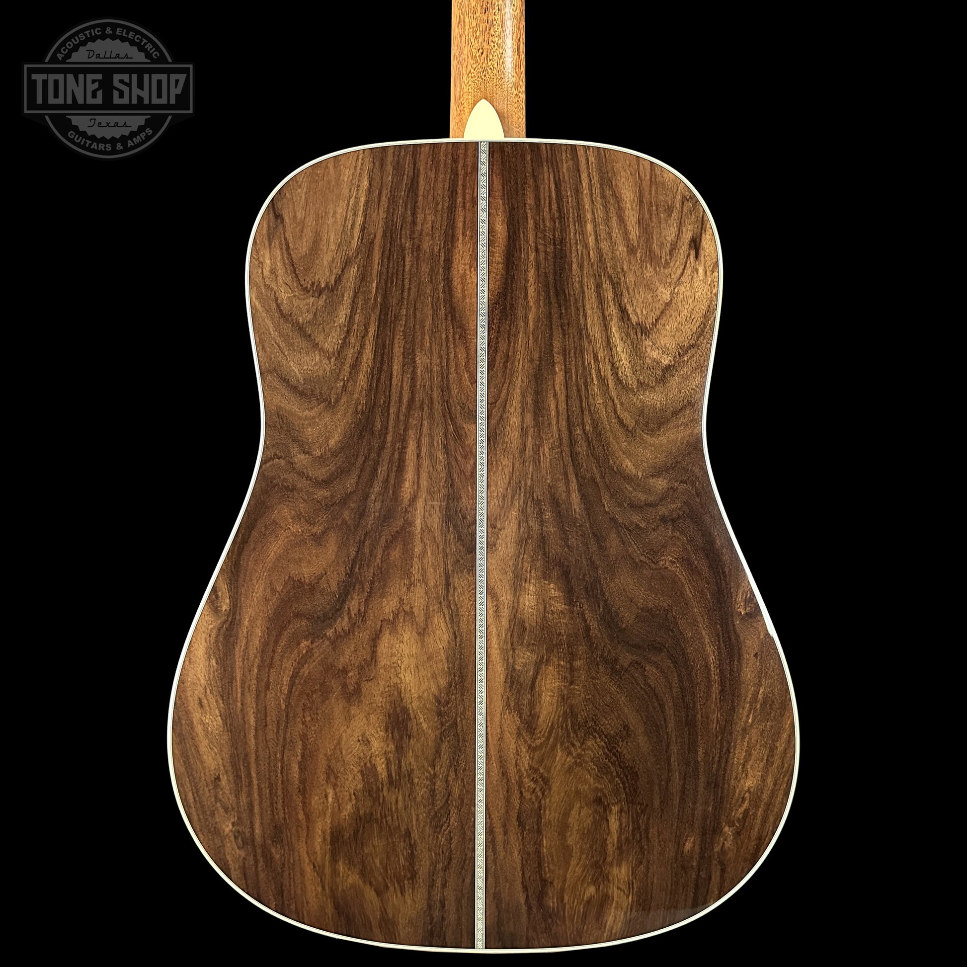 Back of Martin Custom Shop Dread 14-Fret Wild Grain East Indian Rosewood 2981112 body.
