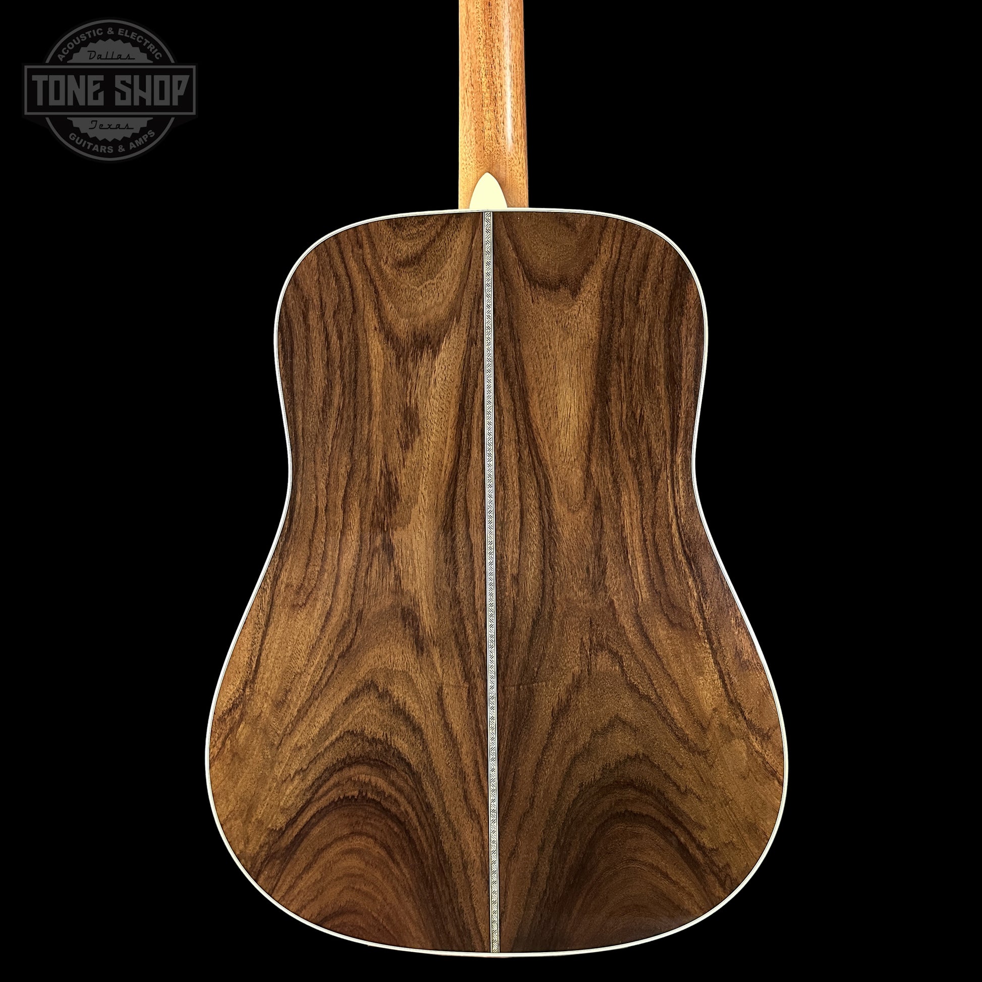 Back of Martin Custom Shop Dread 14-Fret Wild Grain East Indian Rosewood 2981113 body.