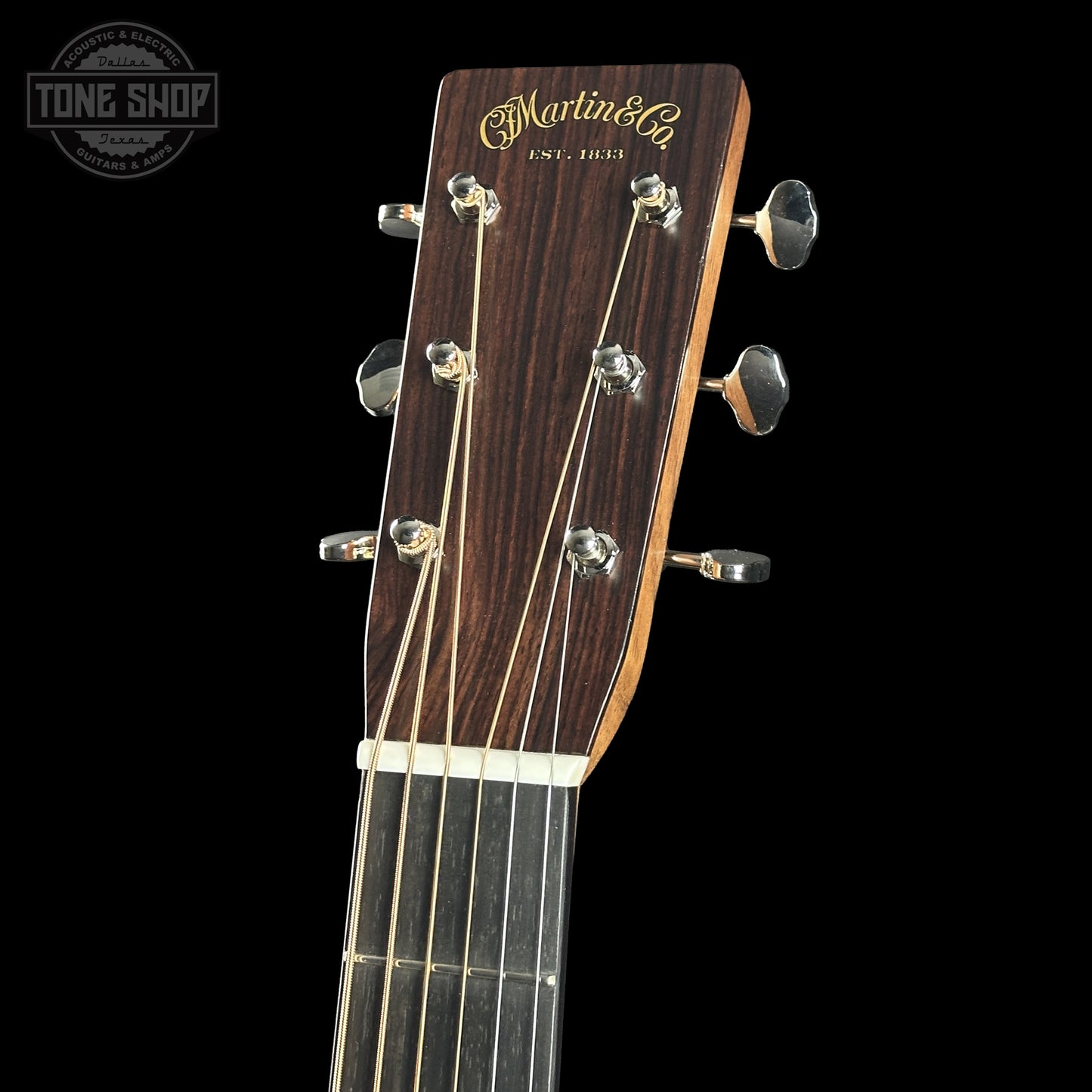 Headstock of Martin Custom Shop Dread 14-Fret Wild Grain East Indian Rosewood 2981113.