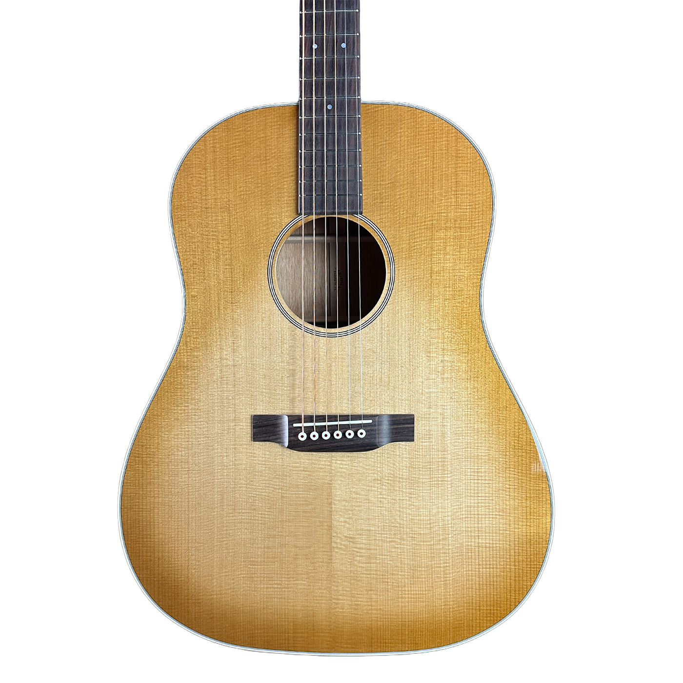 Front of Martin Custom Shop Slope Shoulder Dread VTS Spruce/Mahogany Toasted Burst.