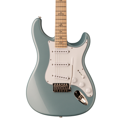 Front of PRS Paul Reed Smith John Mayer Silver Sky Maple Polar Blue.
