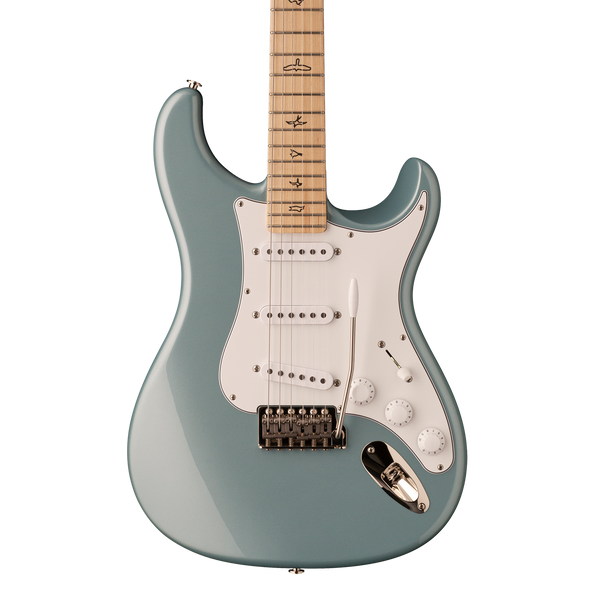 Front of PRS Paul Reed Smith John Mayer Silver Sky Maple Polar Blue.
