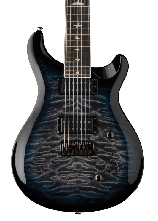 Front of PRS Paul Reed Smith SE Mark Holcomb SVN 7 String Holcomb Blue Burst.