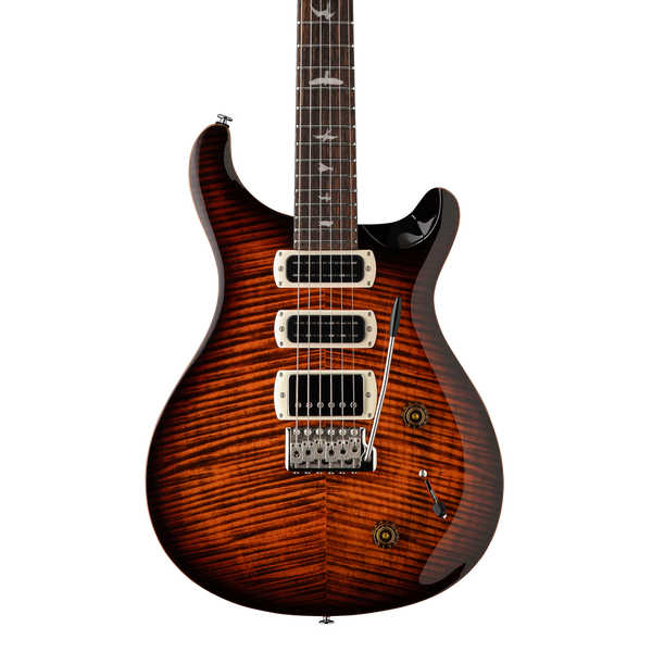 Front of PRS Paul Reed Smith SE Studio Orange Tiger Smokeburst.
