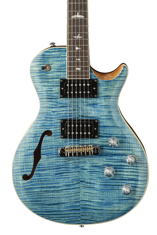 Front of PRS Paul Reed Smith SE Zach Myers 594 Semi-Hollow Myers Blue.