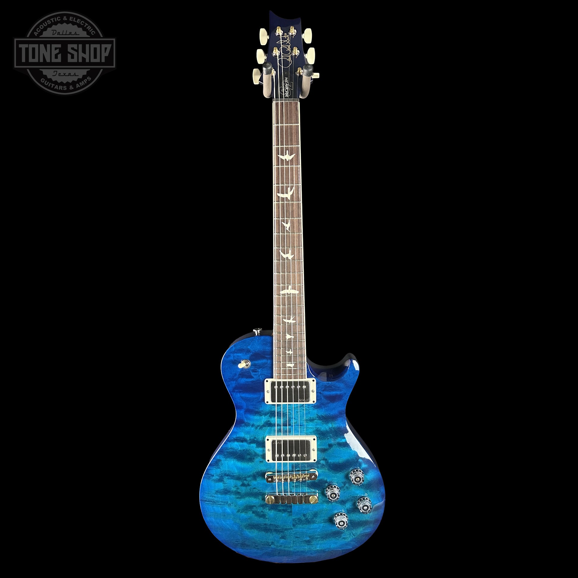 Full frontal of PRS S2 Wood Library McCarty 594 Singlecut Quilt Lake Blue S2083983.