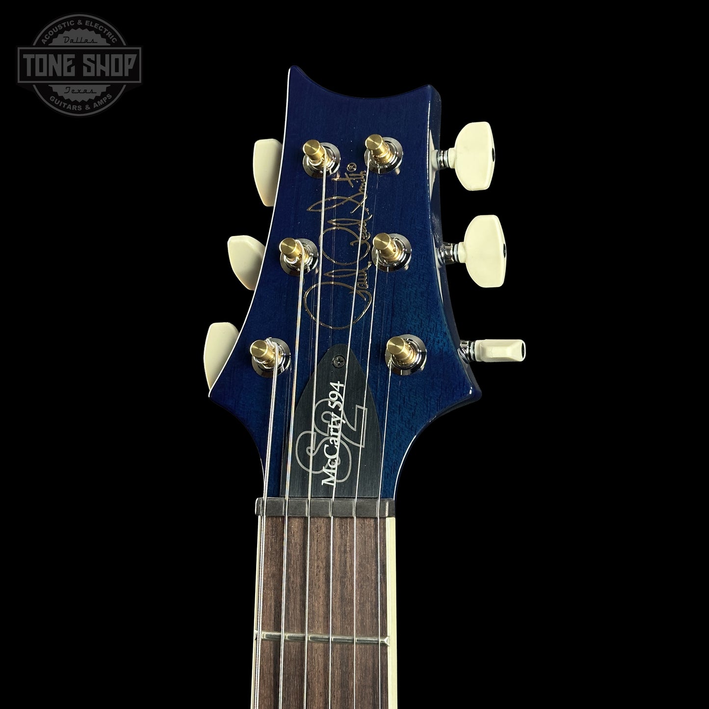 Headstock of PRS S2 Wood Library McCarty 594 Singlecut Quilt Lake Blue S2083983.