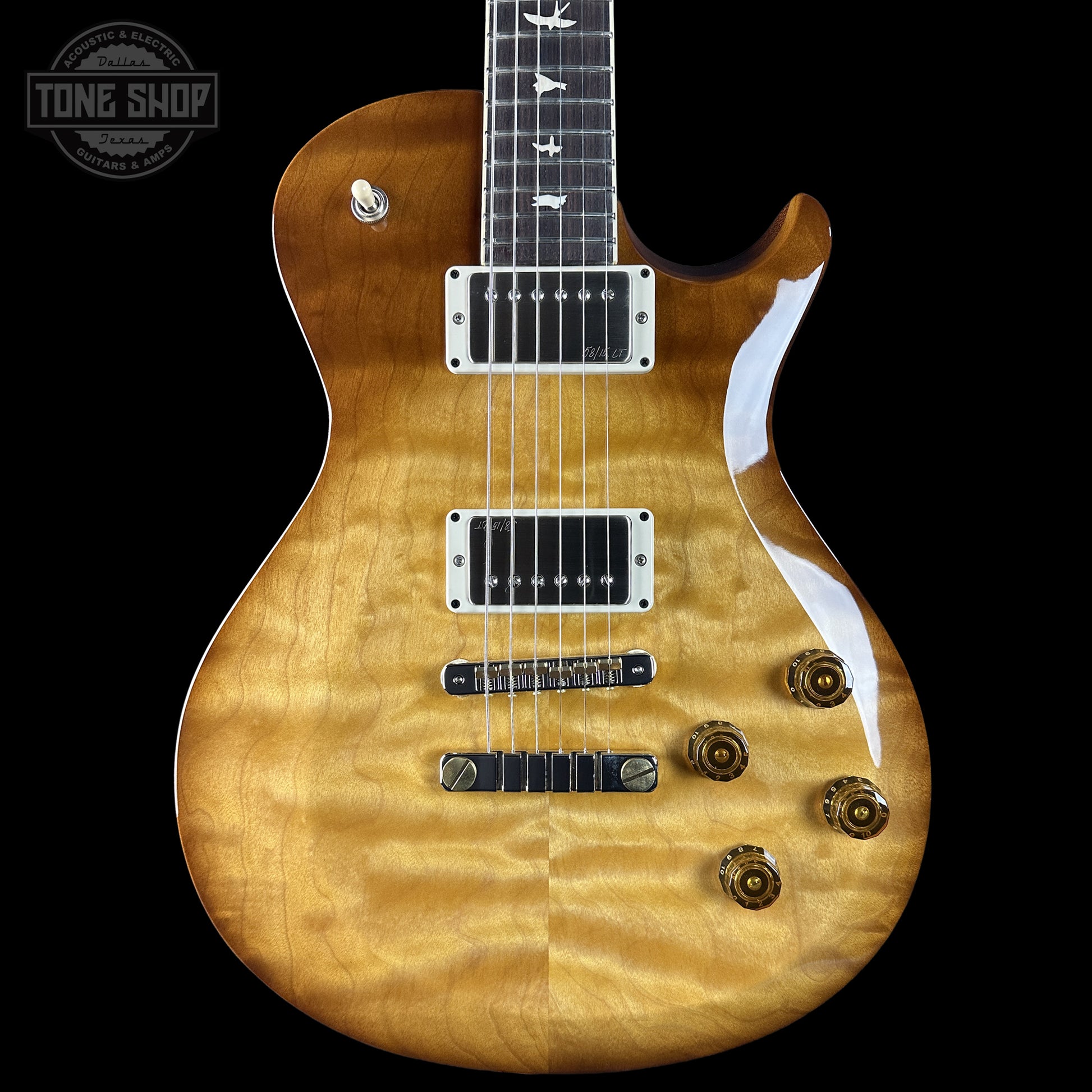 Front of PRS S2 Wood Library McCarty 594 Singlecut Quilt Livingston Lemondrop.