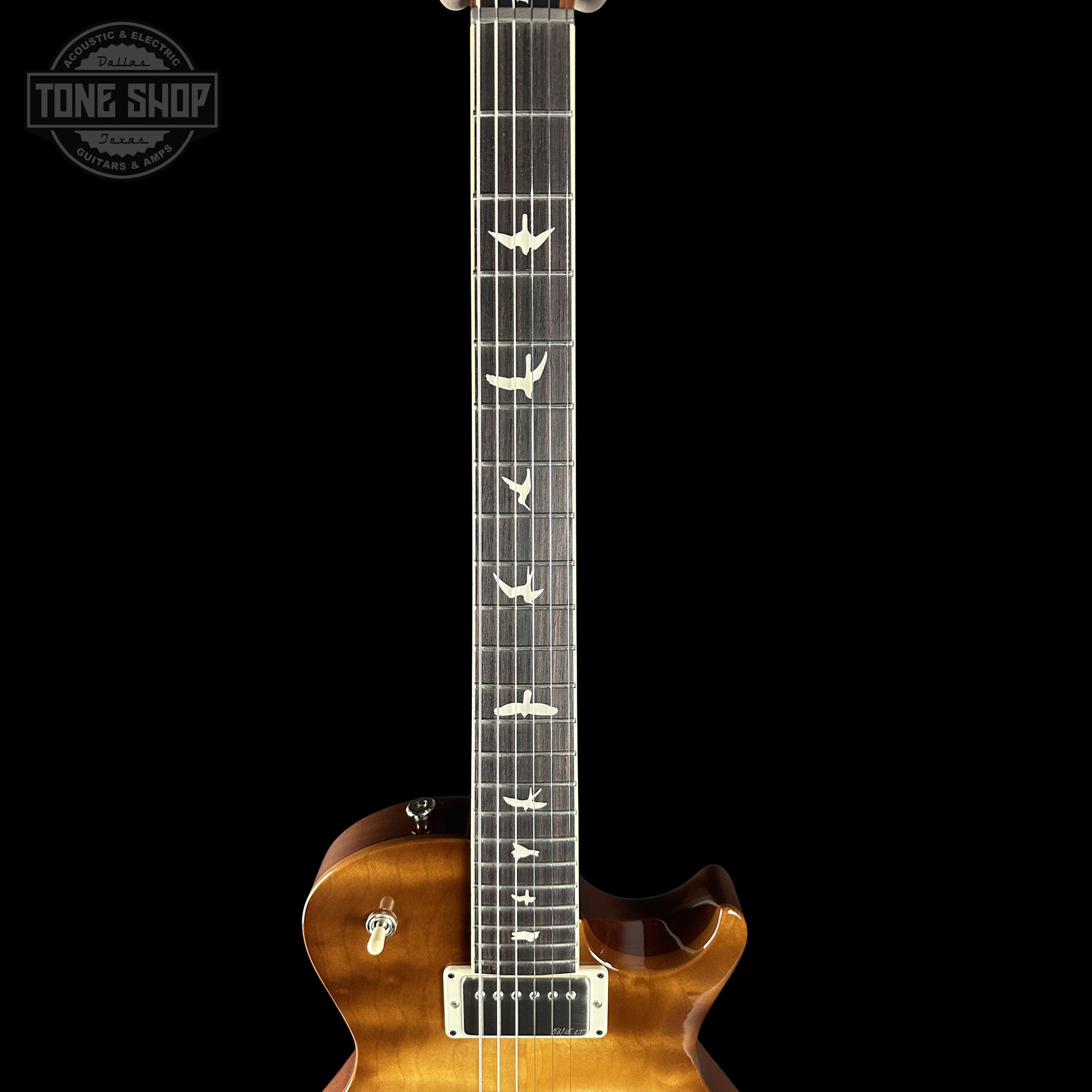Neck of PRS S2 Wood Library McCarty 594 Singlecut Quilt Livingston Lemondrop.