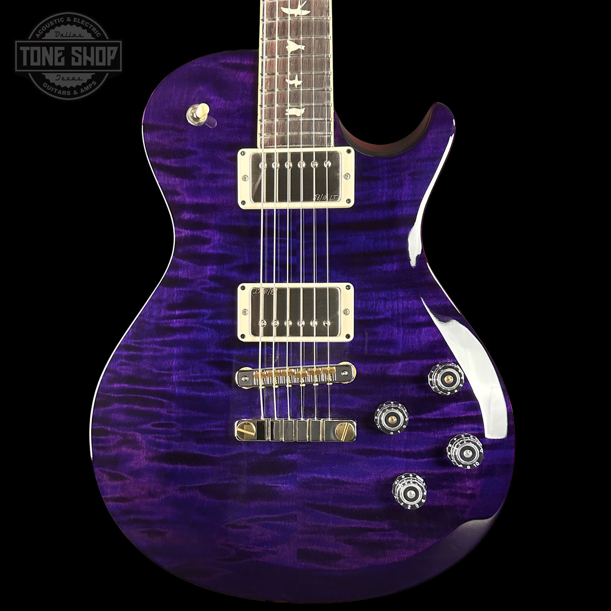 Front of PRS S2 Wood Library McCarty 594 Singlecut Quilt Purple S2083399.