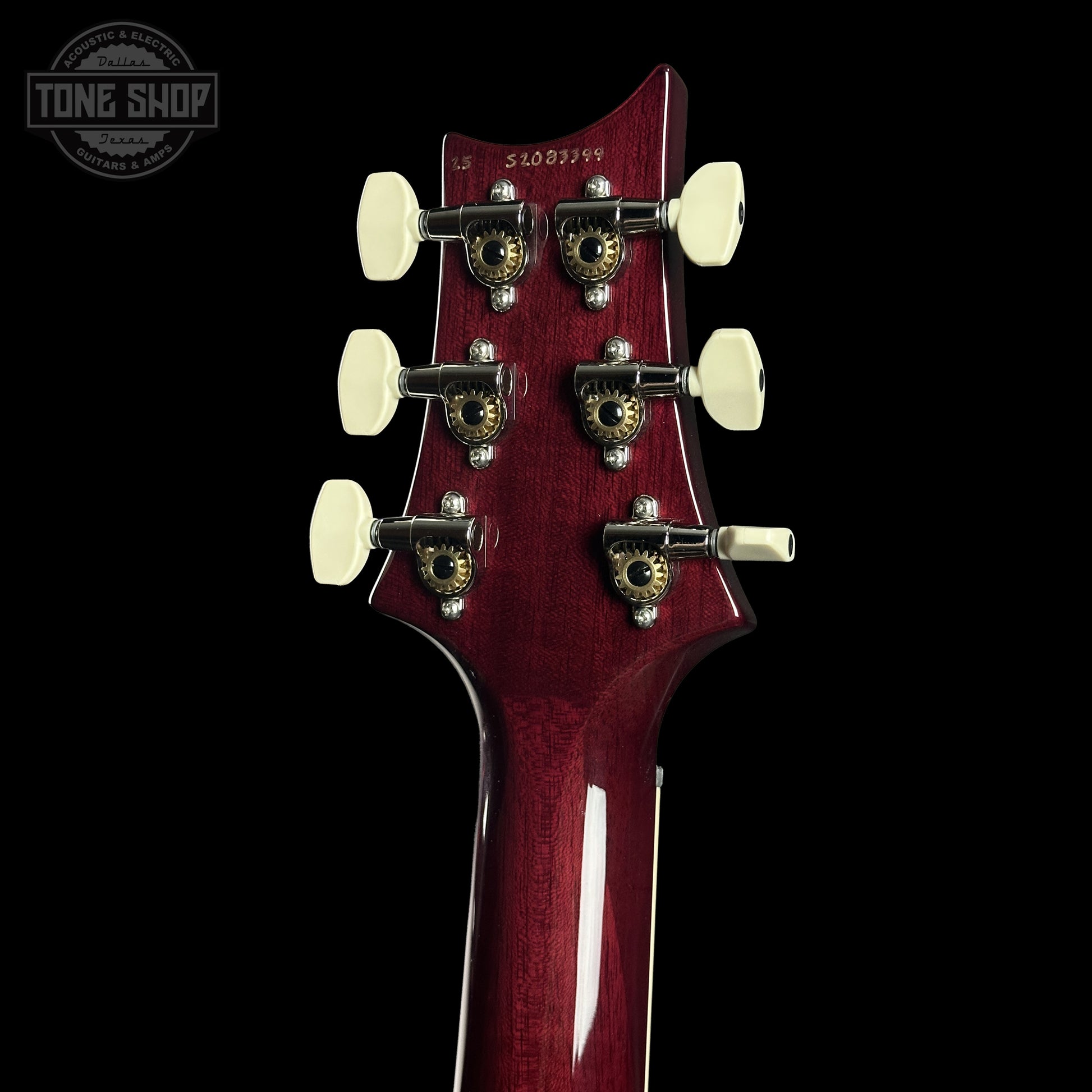 Back of PRS S2 Wood Library McCarty 594 Singlecut Quilt Purple S2083399 headstock.
