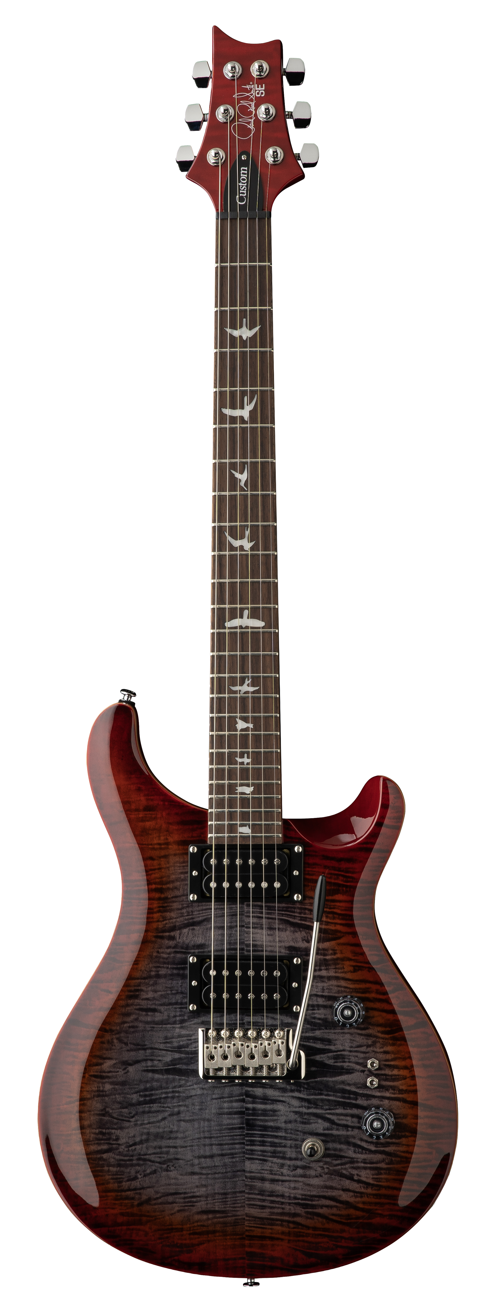 Full frontal of PRS SE Custom 24-08 Charcoal Cherry Burst.