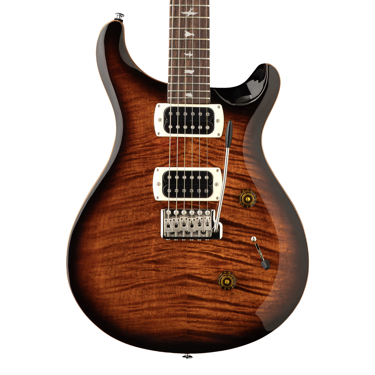 Front of PRS SE Custom 24 Black Gold Sunburst.