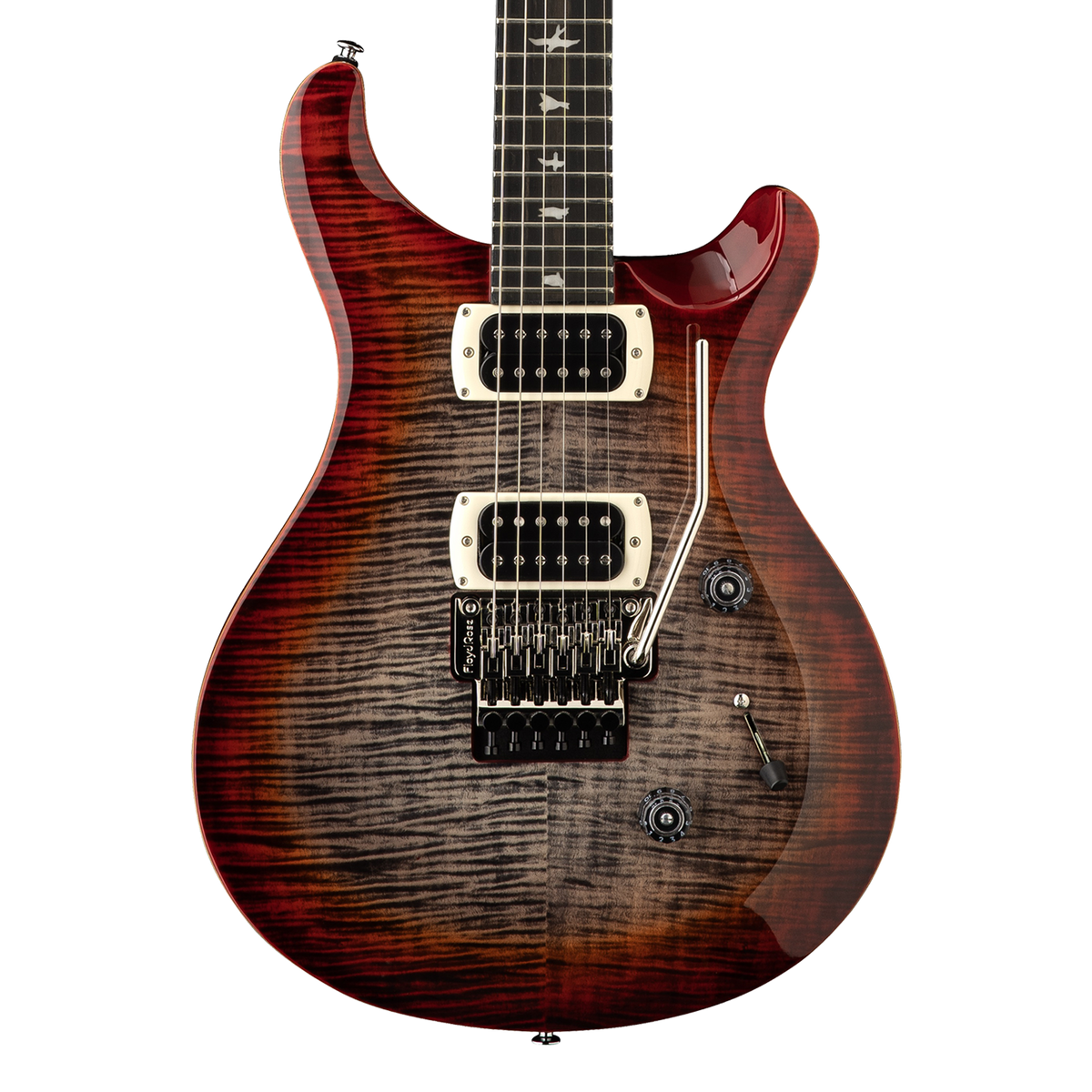 Front of PRS SE Custom 24 Floyd Charcoal Cherry Burst.