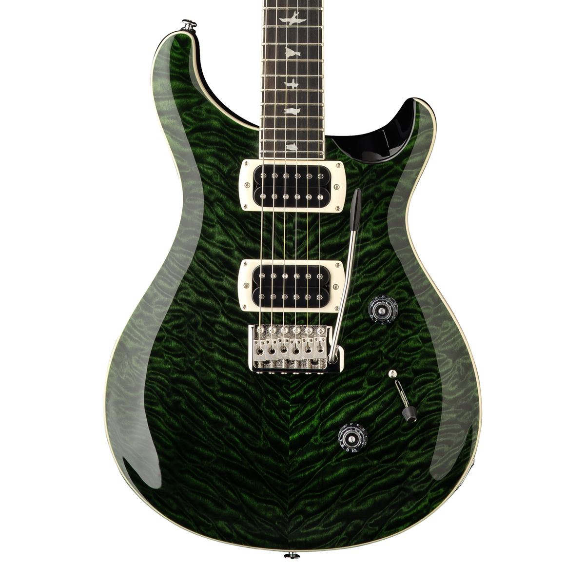 Front of PRS SE Custom 24 Quilt Teal Black.