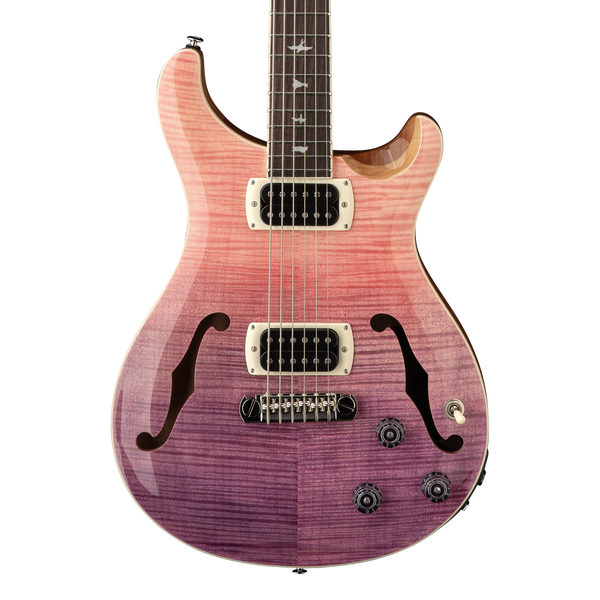 Front of PRS SE Ed Sheeran Hollowbody I Baritone Piezo Pink Ombre.