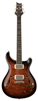 Full frontal of PRS SE Hollowbody II Piezo Orange Tiger Smokeburst.