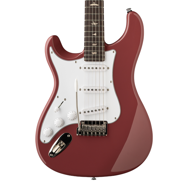 Front of PRS SE Silver Sky Left Handed Derby Red.