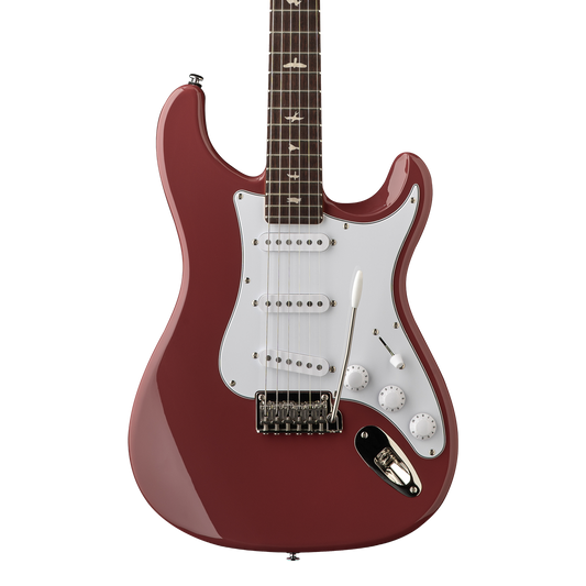 Front of PRS SE Silver Sky Rosewood Derby Red.
