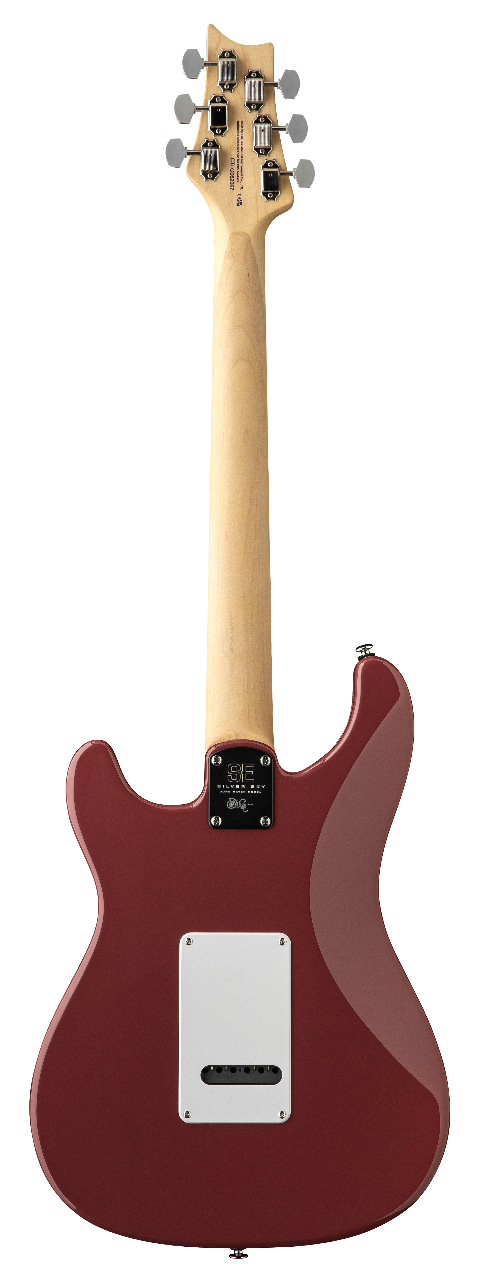Back of PRS SE Silver Sky Rosewood Derby Red.