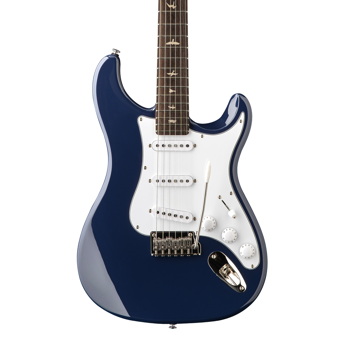 Front of PRS SE Silver Sky Trad Blue.