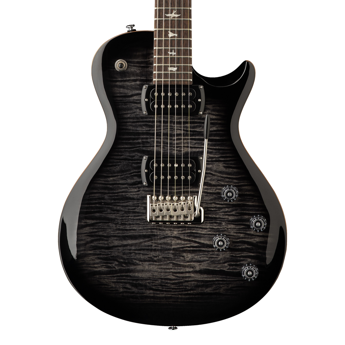 Front of PRS SE Tremonti Charcoal Burst.