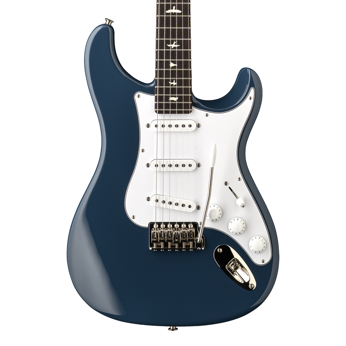 Front of PRS Silver Sky Defender Limited Edition Arles Blue.