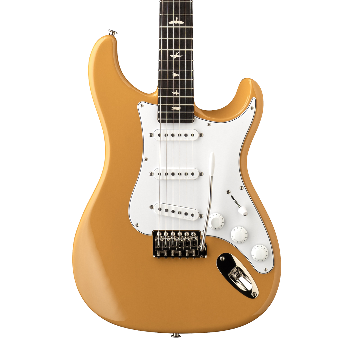 Front of PRS Silver Sky Defender Limited Edition Sandglow Yellow.