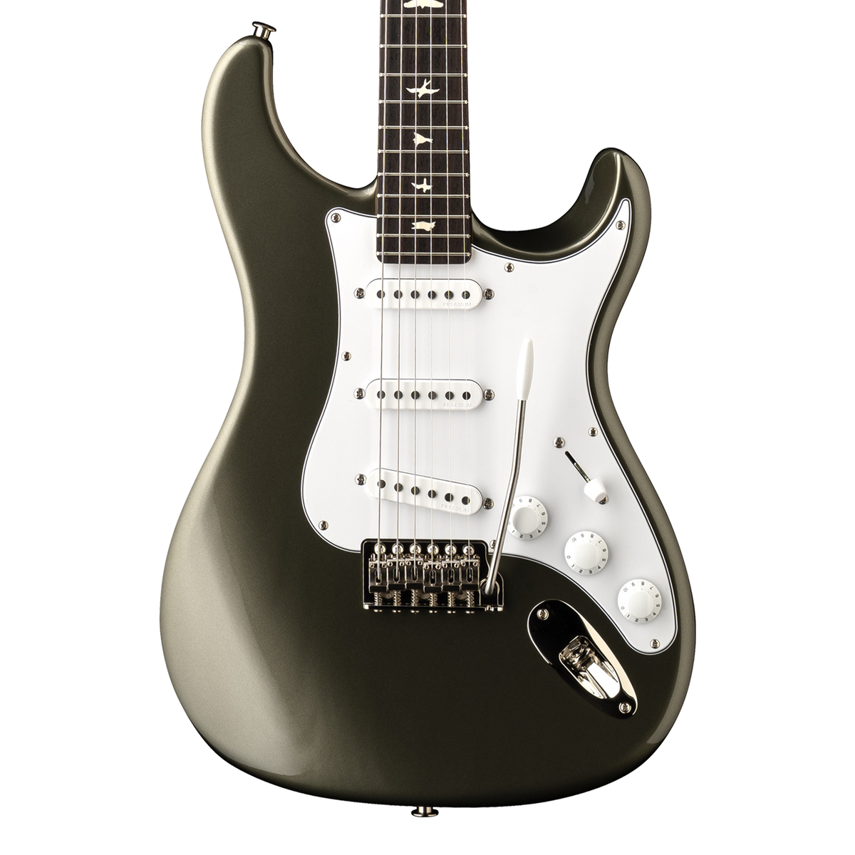 Front of PRS Silver Sky Defender Limited Edition Willow Green.