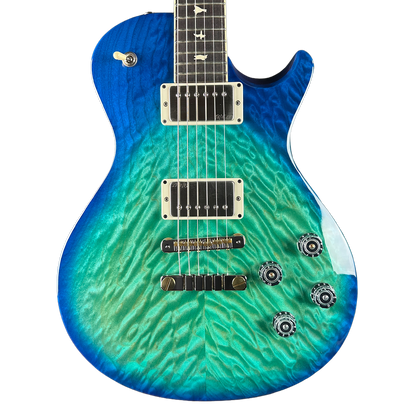 Front of PRS S2 Wood Library McCarty 594 Singlecut Quilt Makena Blue.
